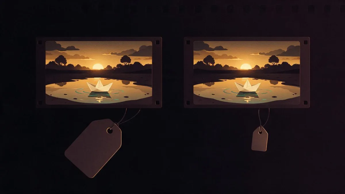 Illustration of two identical video frames beside two price tags, one half the size of the other